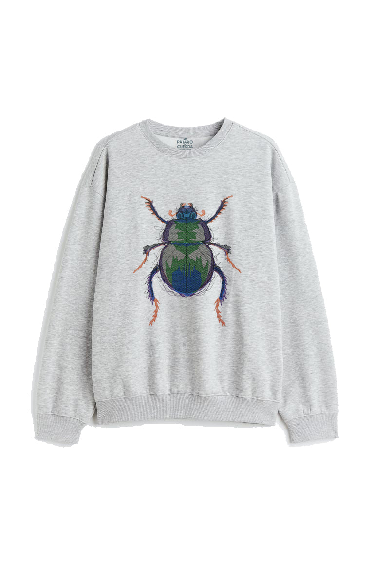 EMBROIDERED OVERSIZED GRAY BEETLE SWEATSHIRT