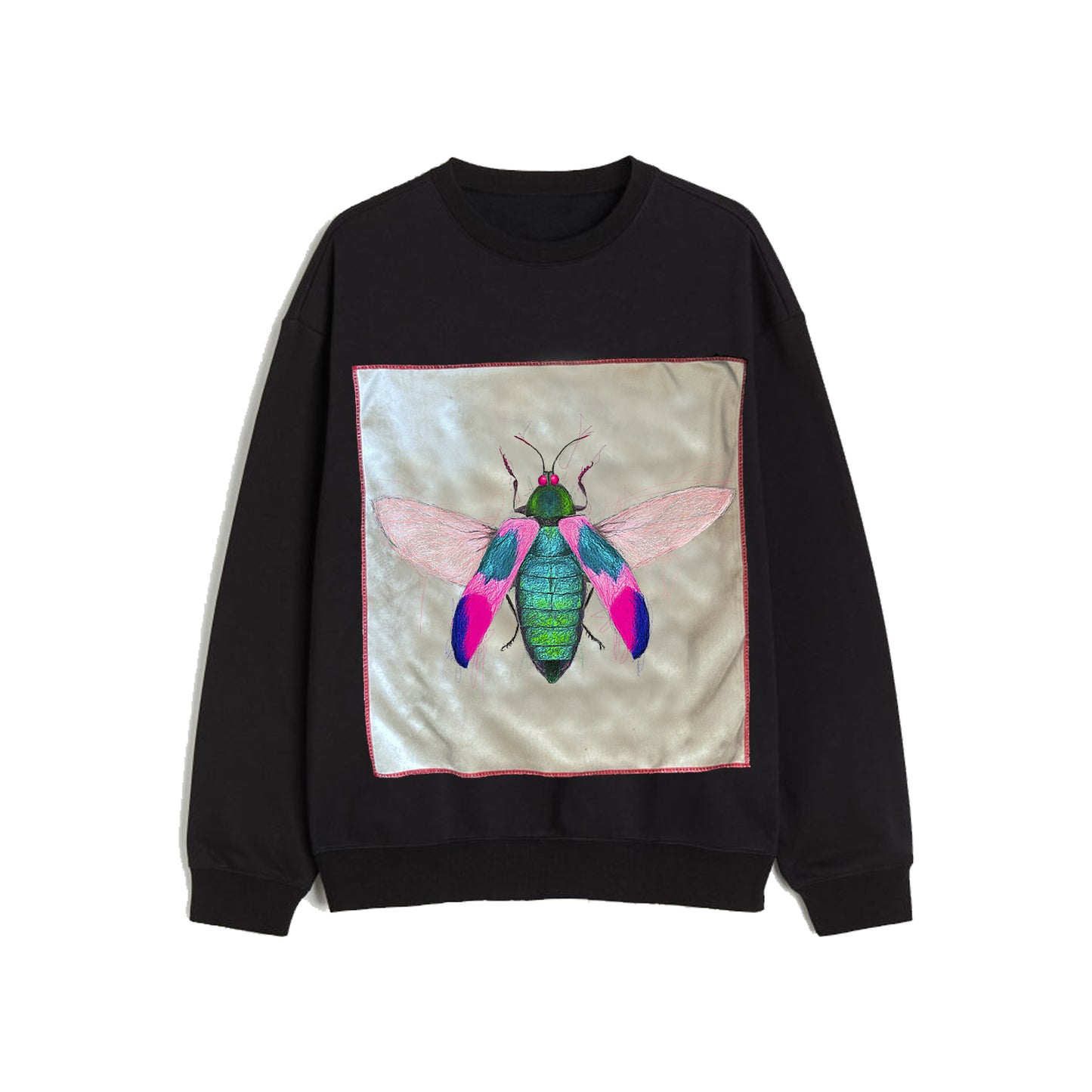 OVERSIZED VELVET BUG PATCH BLACK SWEATSHIRT