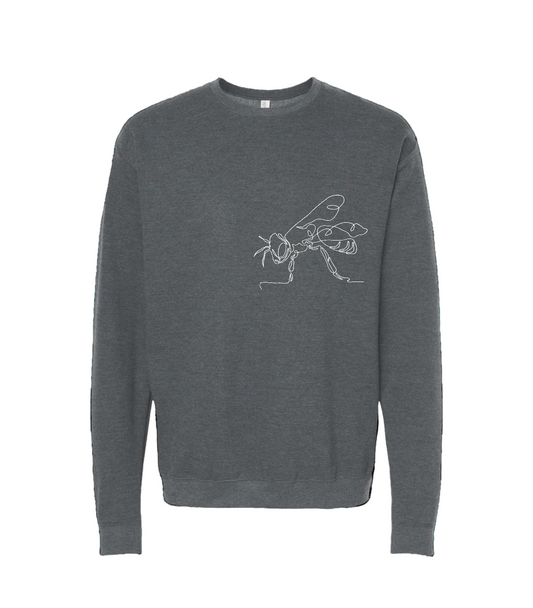 OVERSIZED EMBROIDERED WHITE FLY GRAY SWEATSHIRT