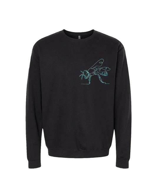OVERSIZED EMBROIDERED BLUE BEE BLACK SWEATSHIRT