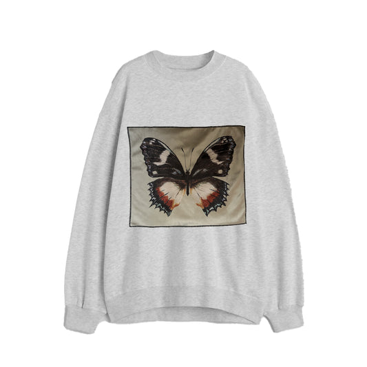 OVERSIZED VELVET BUTTERFLY PATCH  GRAY SWEATSHIRT