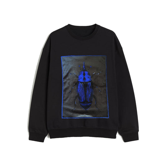 OVERSIZED VELVET BEETLE PATCH BLACK SWEATSHIRT