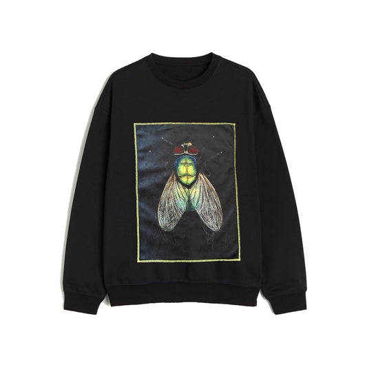 OVERSIZED VELVET FLY PATCH  BLACK SWEATSHIRT