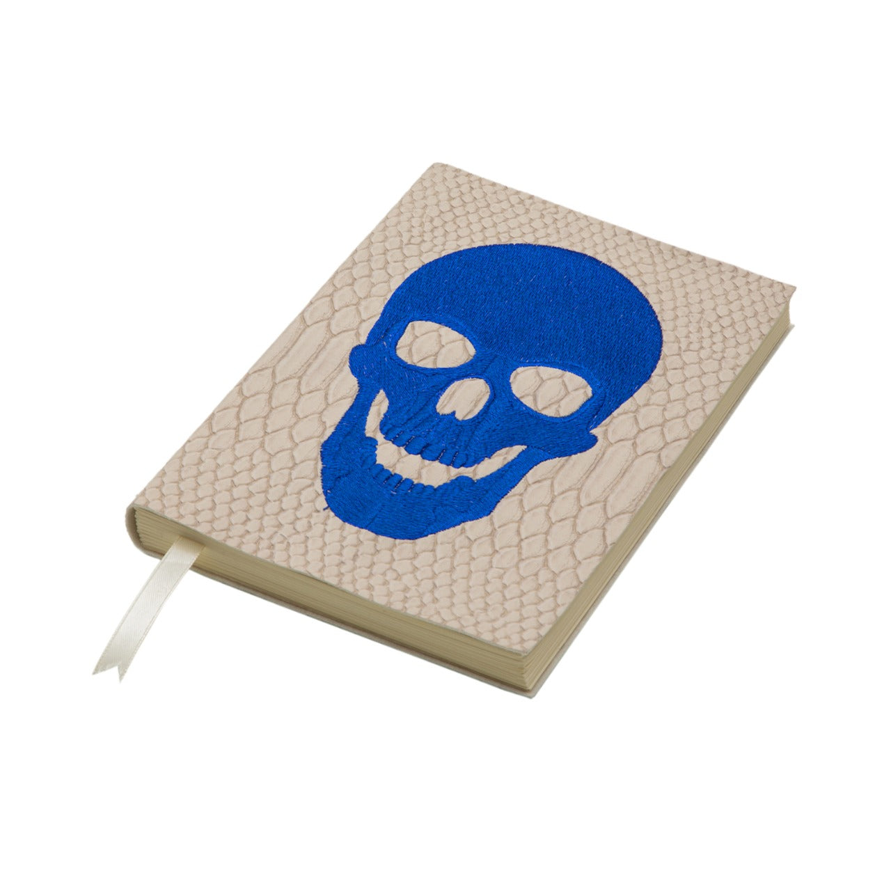 EMBROIDERED ELECTRIC BLUE SKULL NOTEBOOK
